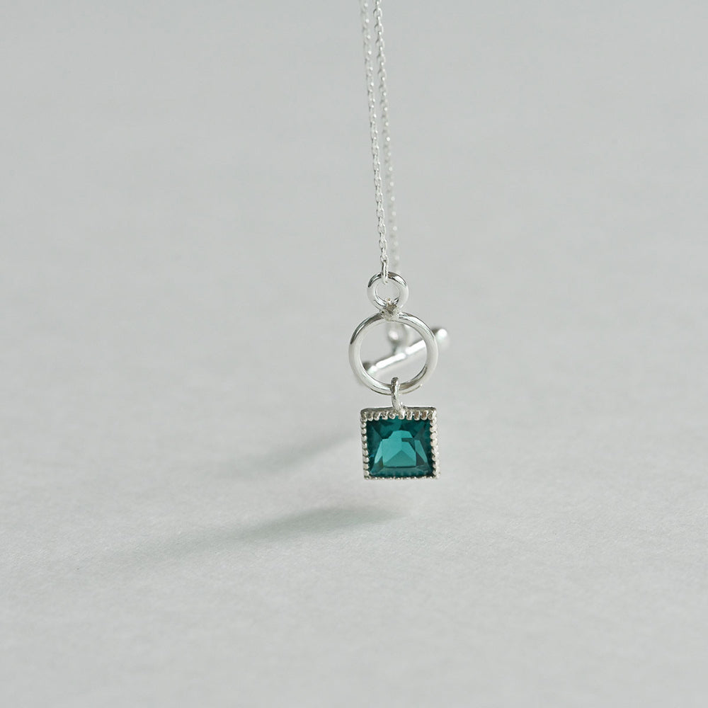 925 Silver Blue Zircon Square Toggle Bar Necklace_KWAJE208