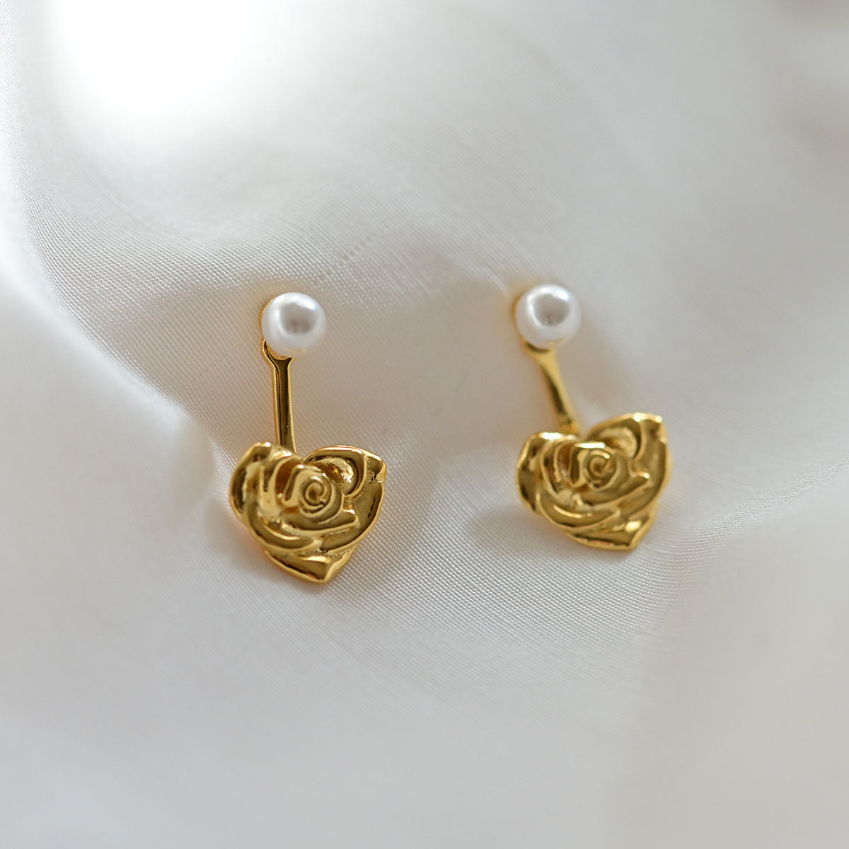 925 silver rose heart two-way earrings_KWAJE355