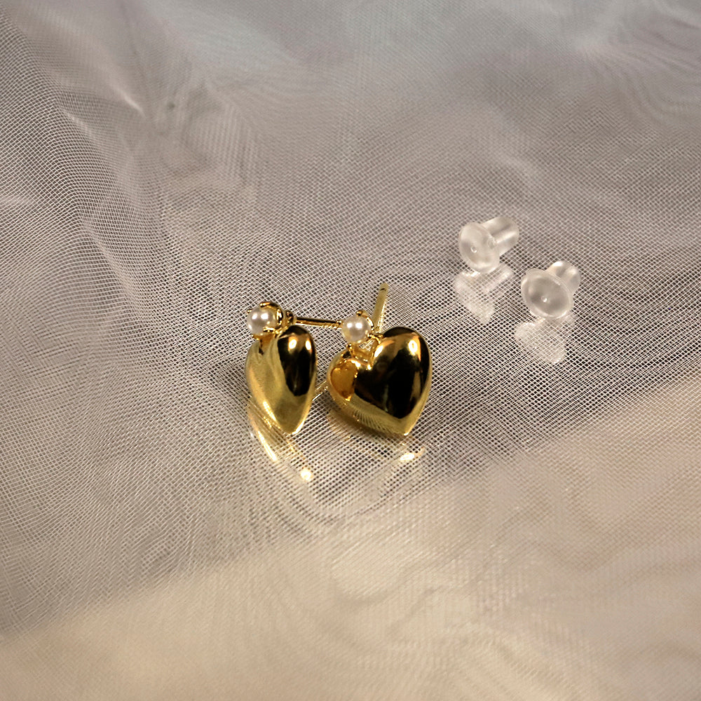 925 Silver Round Heart Little Pearl Earrings_KWAJE131