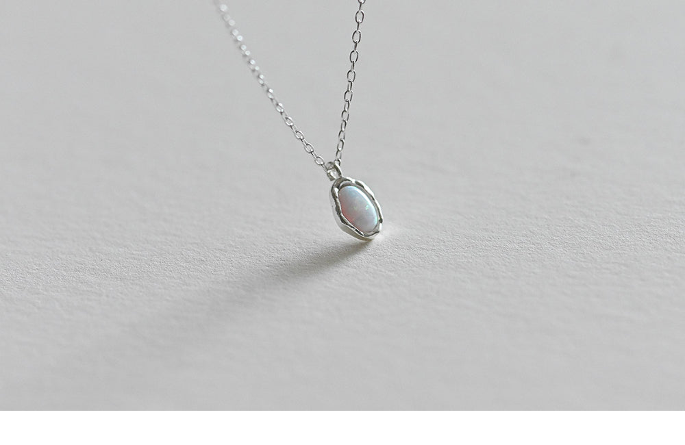 925 silver oval opal necklace_KWAJE550