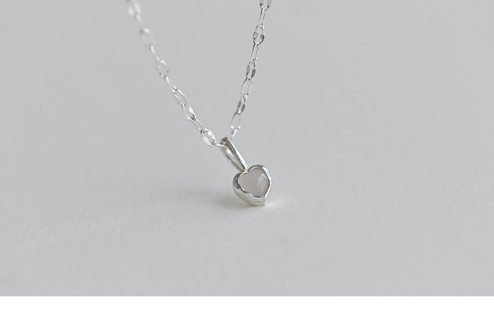 925 silver twinkle chain pink heart necklace_KWAJE623