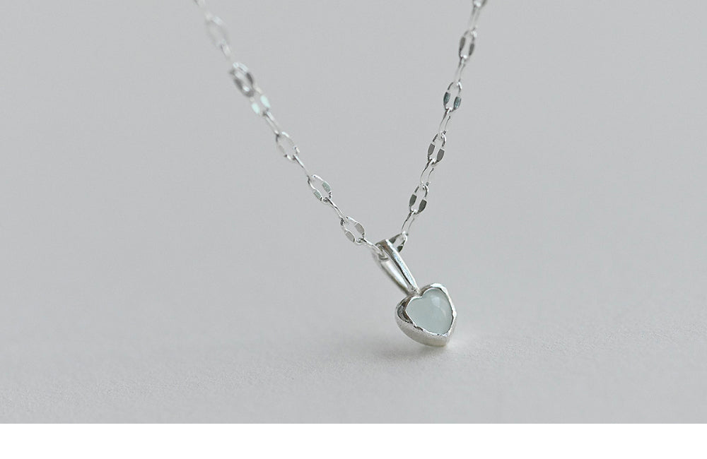 925 silver twinkle chain mint heart necklace_KWAJE622