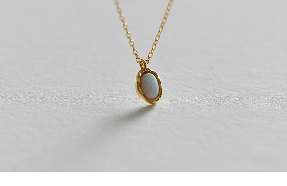 925 silver oval opal necklace_KWAJE550