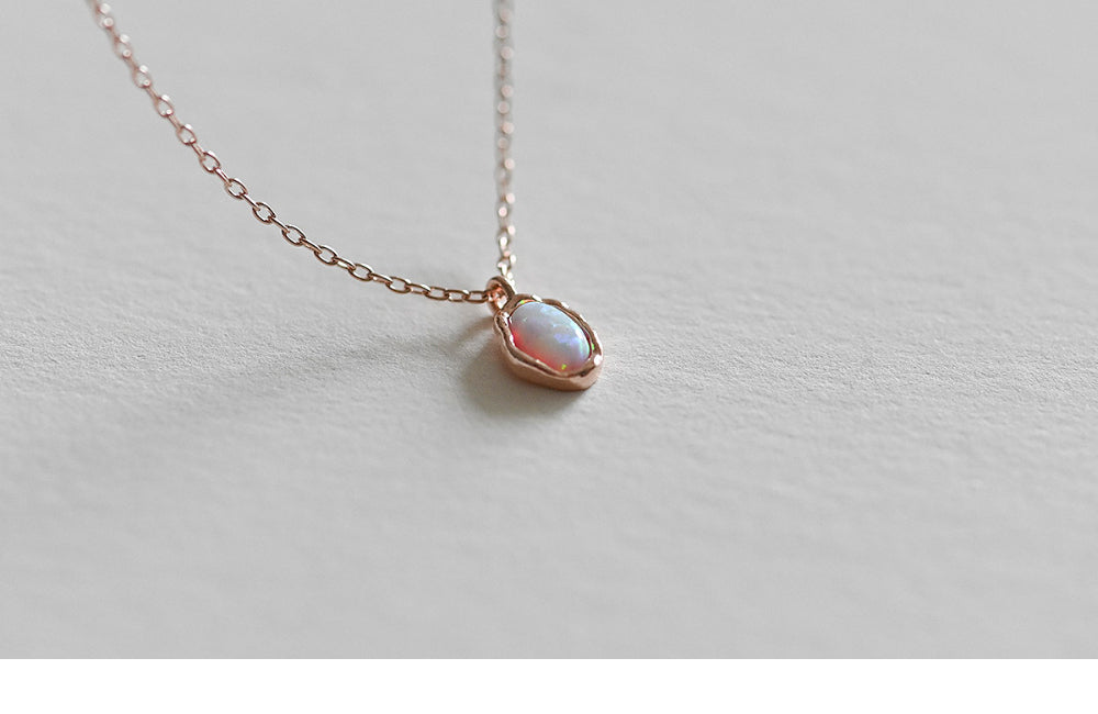 925 silver oval opal necklace_KWAJE550