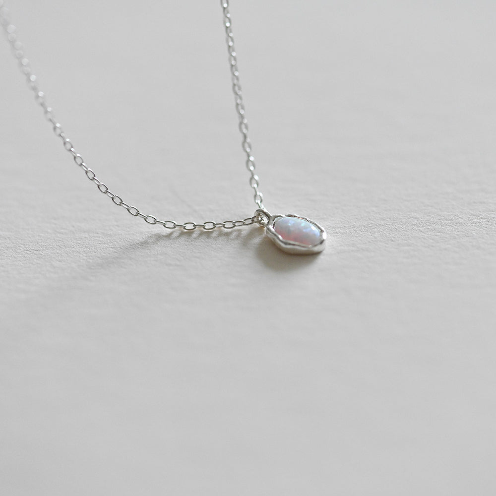 925 silver oval opal necklace_KWAJE550