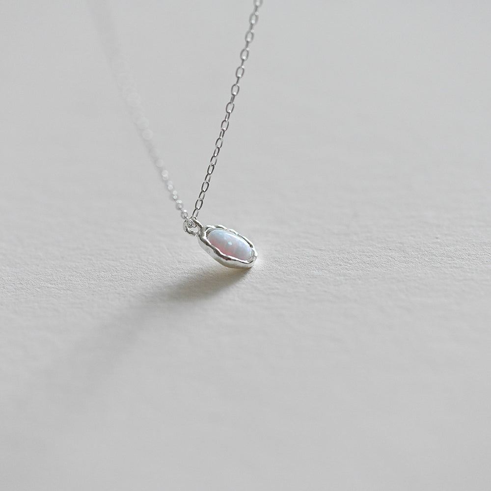 925 silver oval opal necklace_KWAJE550