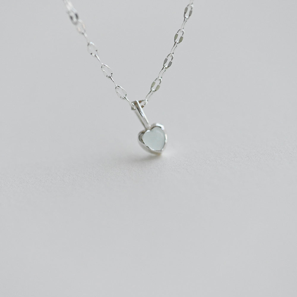 925 silver twinkle chain mint heart necklace_KWAJE622