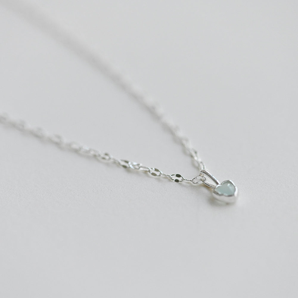 925 silver twinkle chain mint heart necklace_KWAJE622