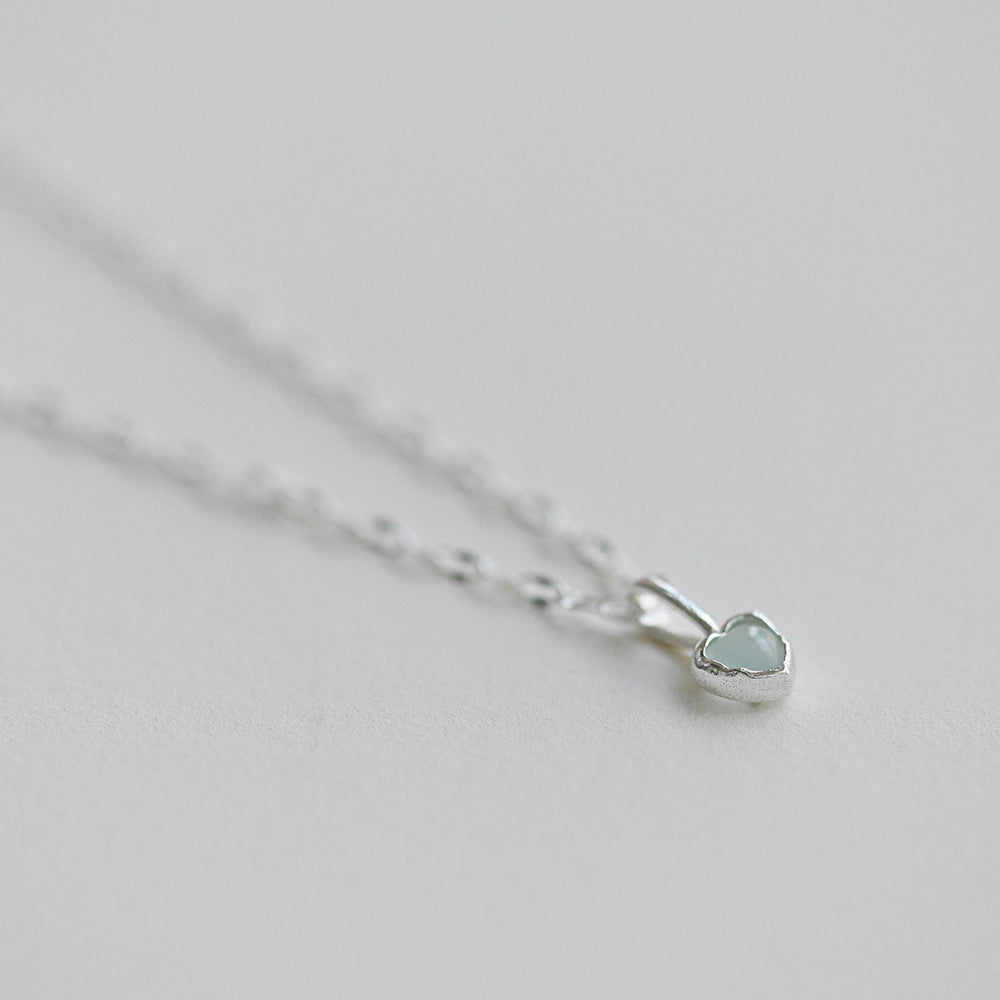 925 silver twinkle chain mint heart necklace_KWAJE622