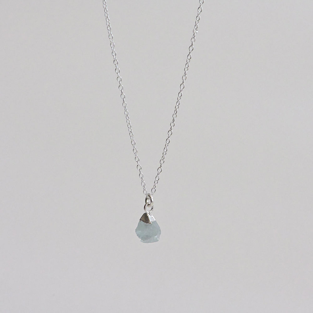 925 Silver Aquamarine Rough Gemstone Necklace_KWAJE191