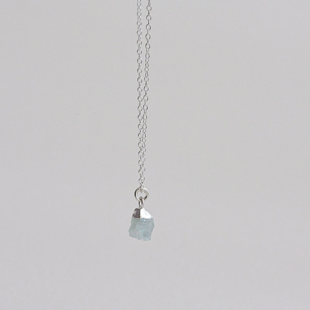 925 Silver Aquamarine Rough Gemstone Necklace_KWAJE191