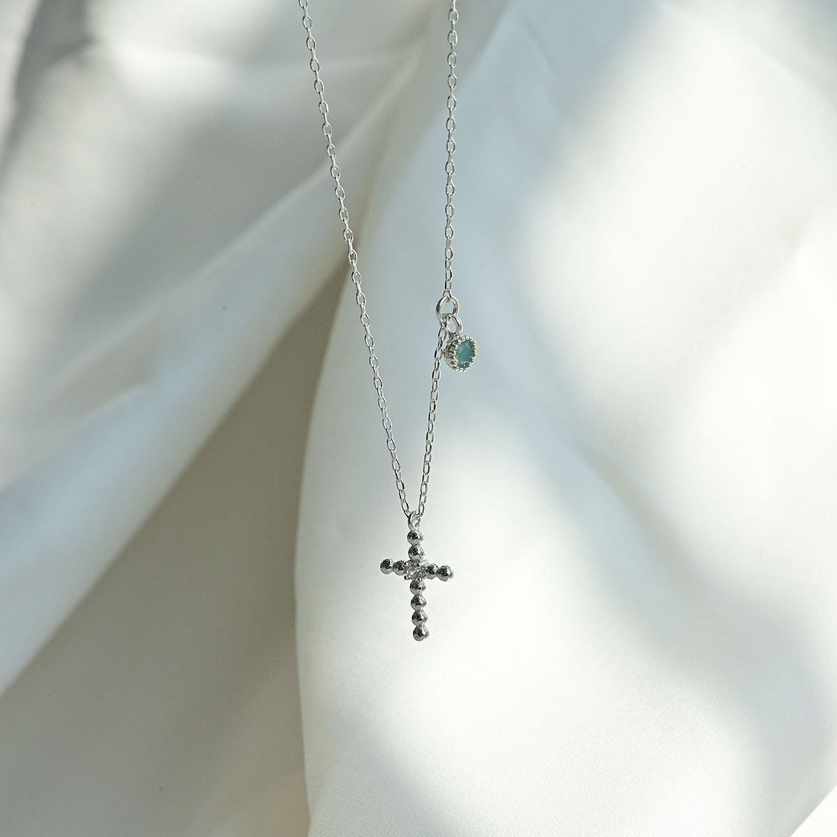 925 Silver Ball Cross Stone Necklace_KWAJE195