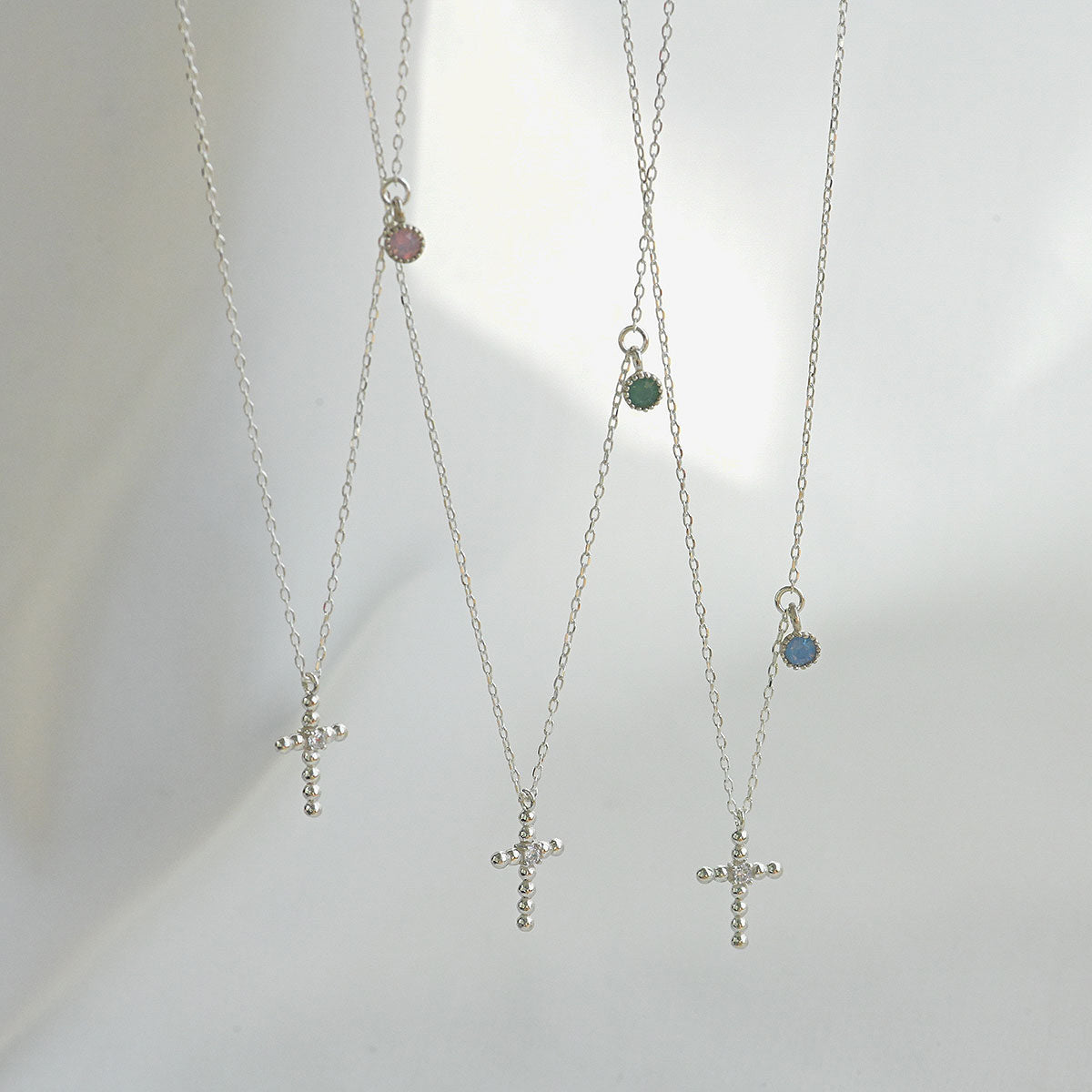 925 Silver Ball Cross Stone Necklace_KWAJE195