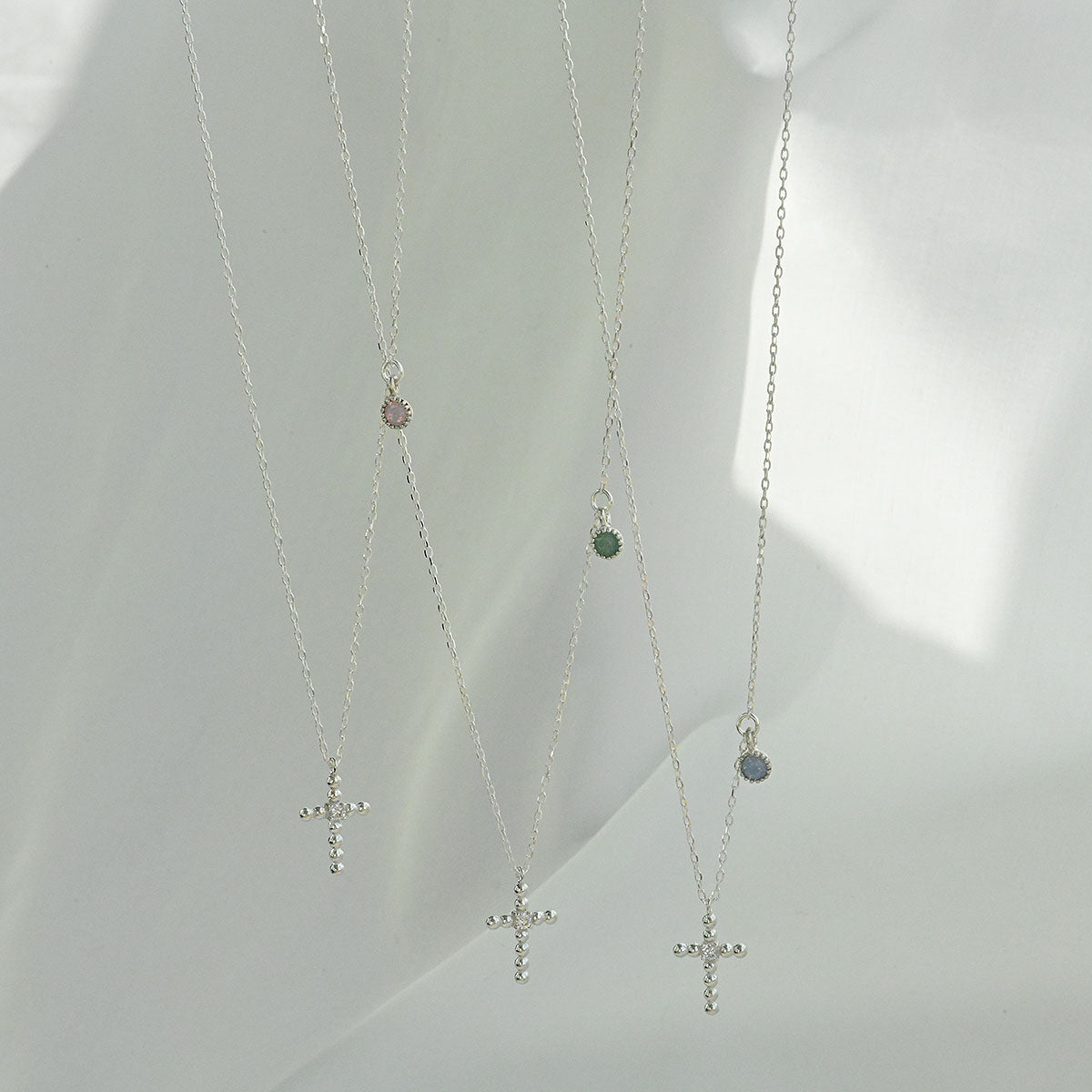 925 Silver Ball Cross Stone Necklace_KWAJE195