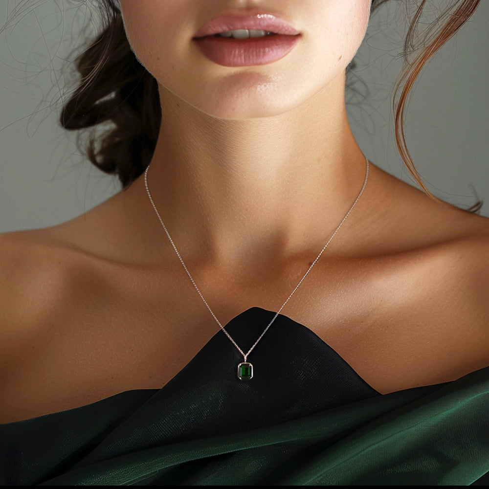 925 silver green square necklace_KWAJE115