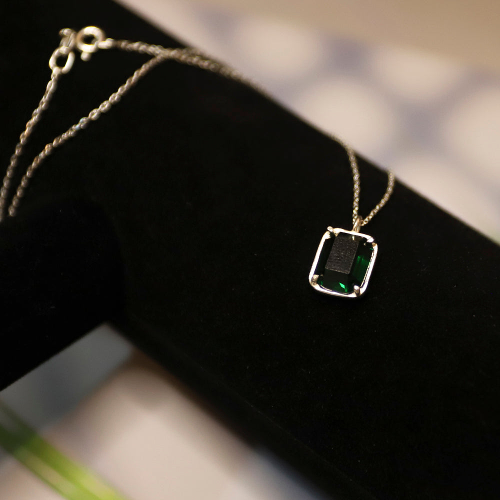 925 silver green square necklace_KWAJE115