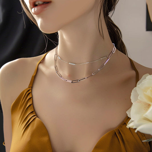 925 silver flat long ring chain necklace 40 cm_KWAJE114