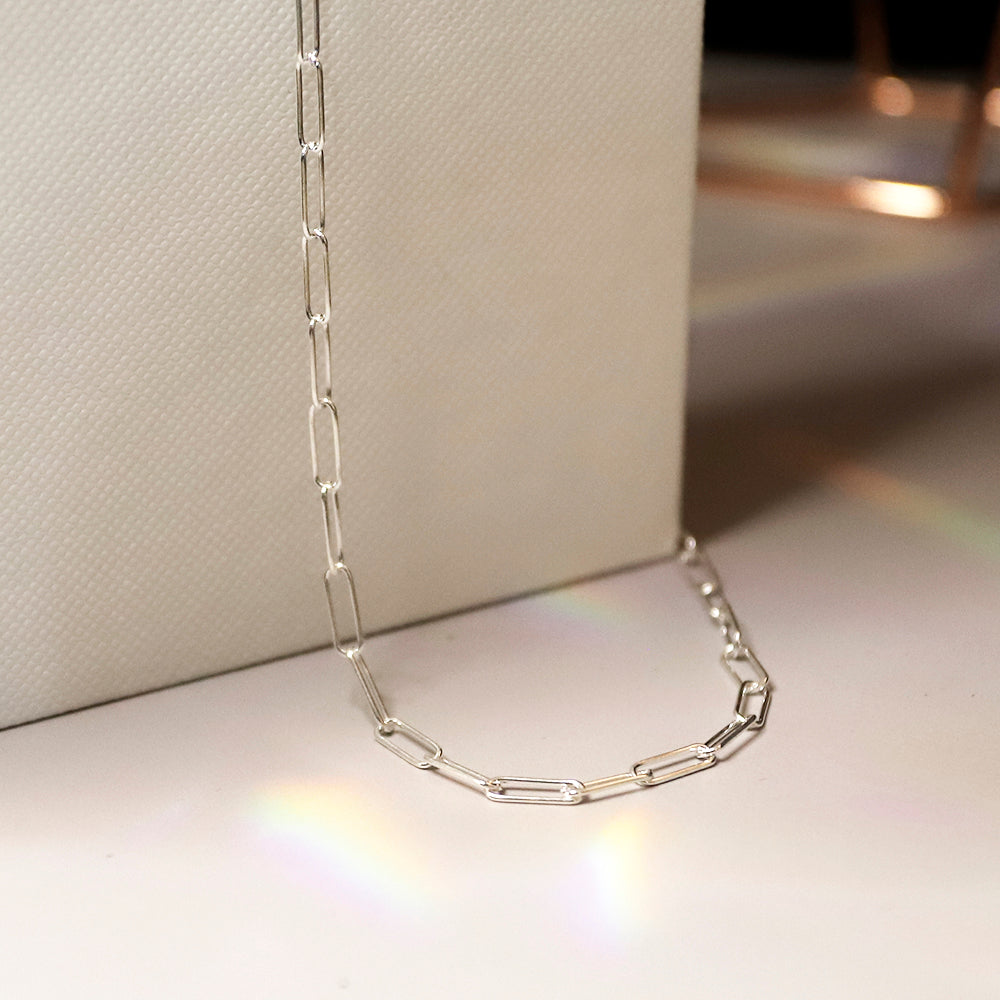 925 silver long ring chain necklace 40cm_KWAJE116