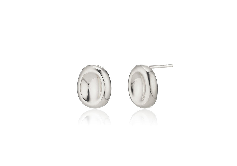 925 silver oval concave ball earrings_KWAJE523