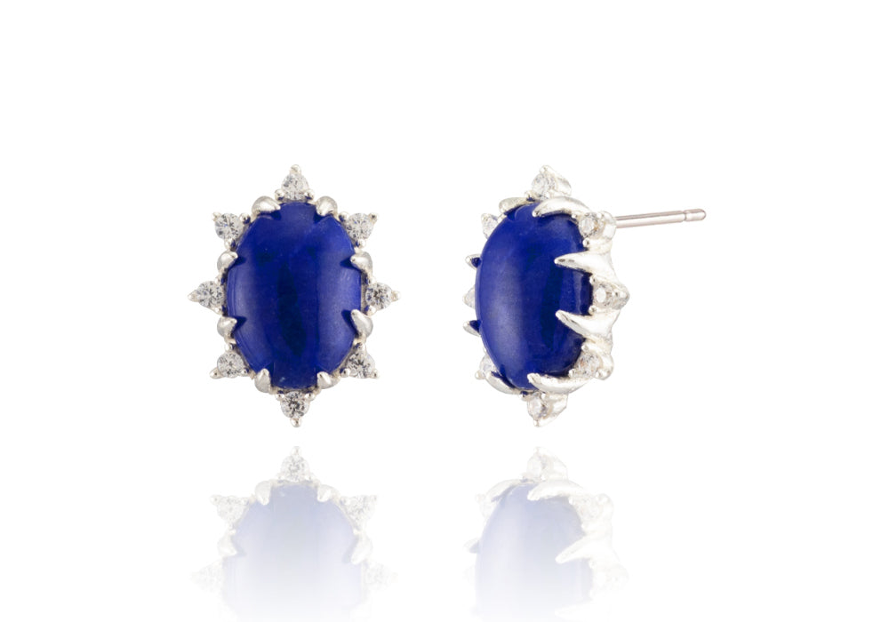 925 silver lapis lazuli lapis lazuli natural gemstone oval earrings_KWAJE513