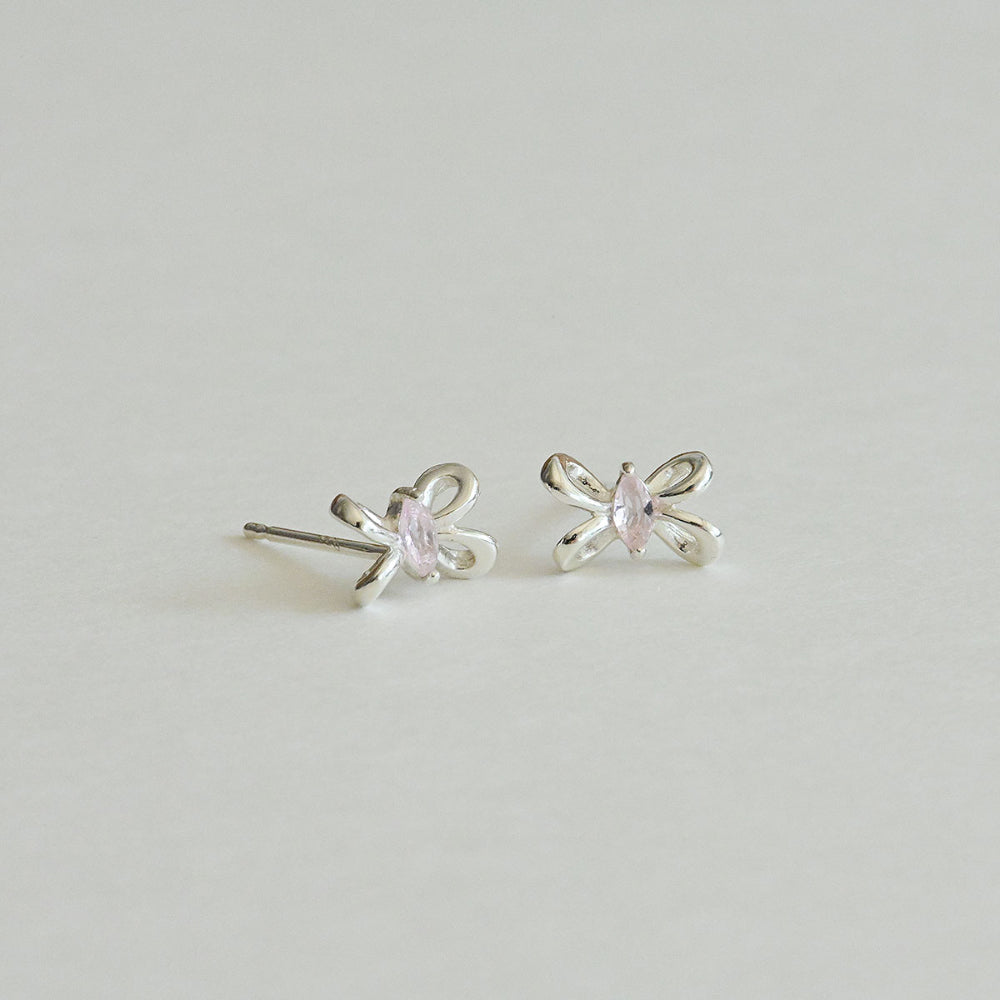 925 silver pink twisted ribbon stud earrings_KWAJE503