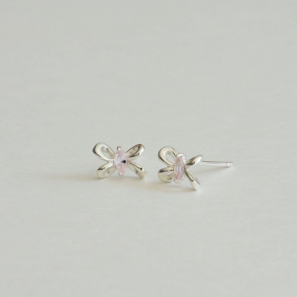 925 silver pink twisted ribbon stud earrings_KWAJE503