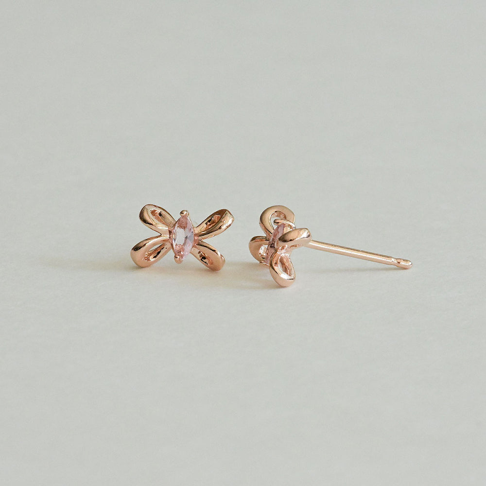 925 silver pink twisted ribbon stud earrings_KWAJE503