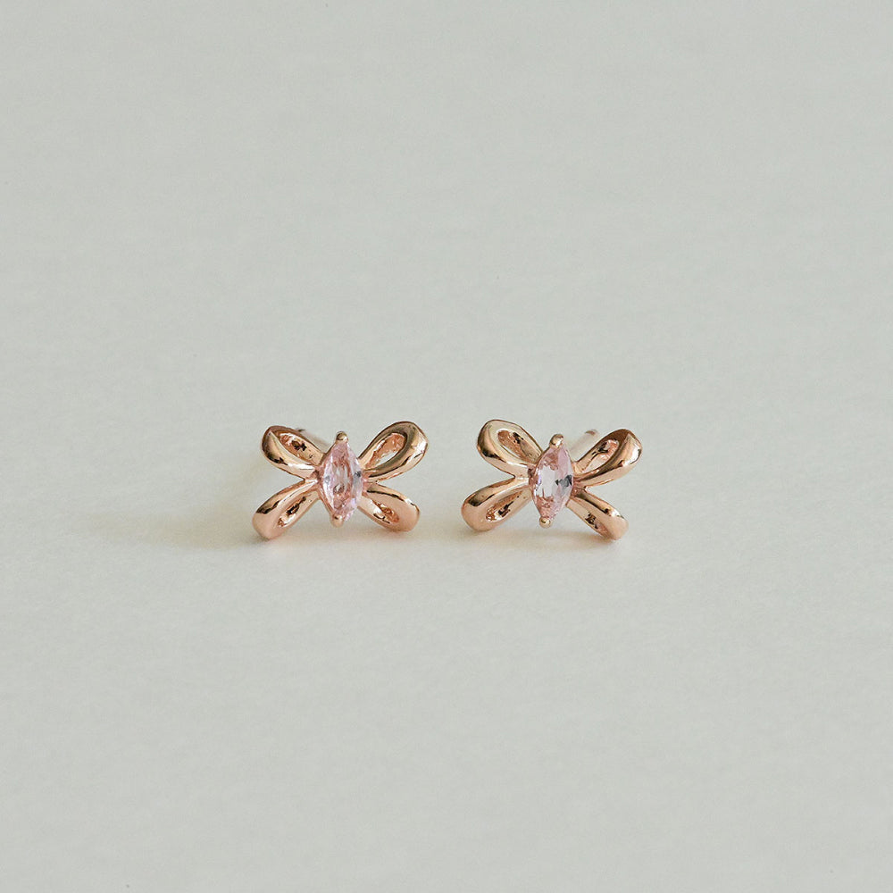 925 silver pink twisted ribbon stud earrings_KWAJE503