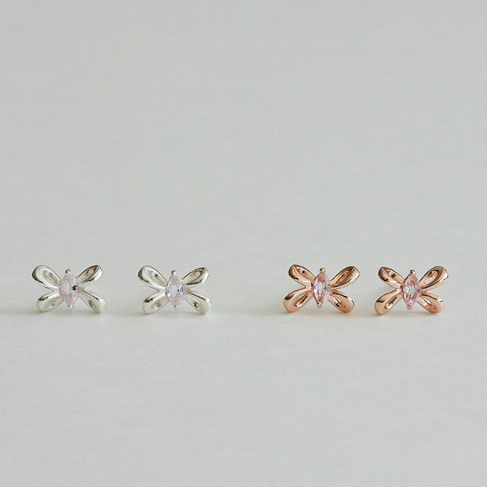 925 silver pink twisted ribbon stud earrings_KWAJE503