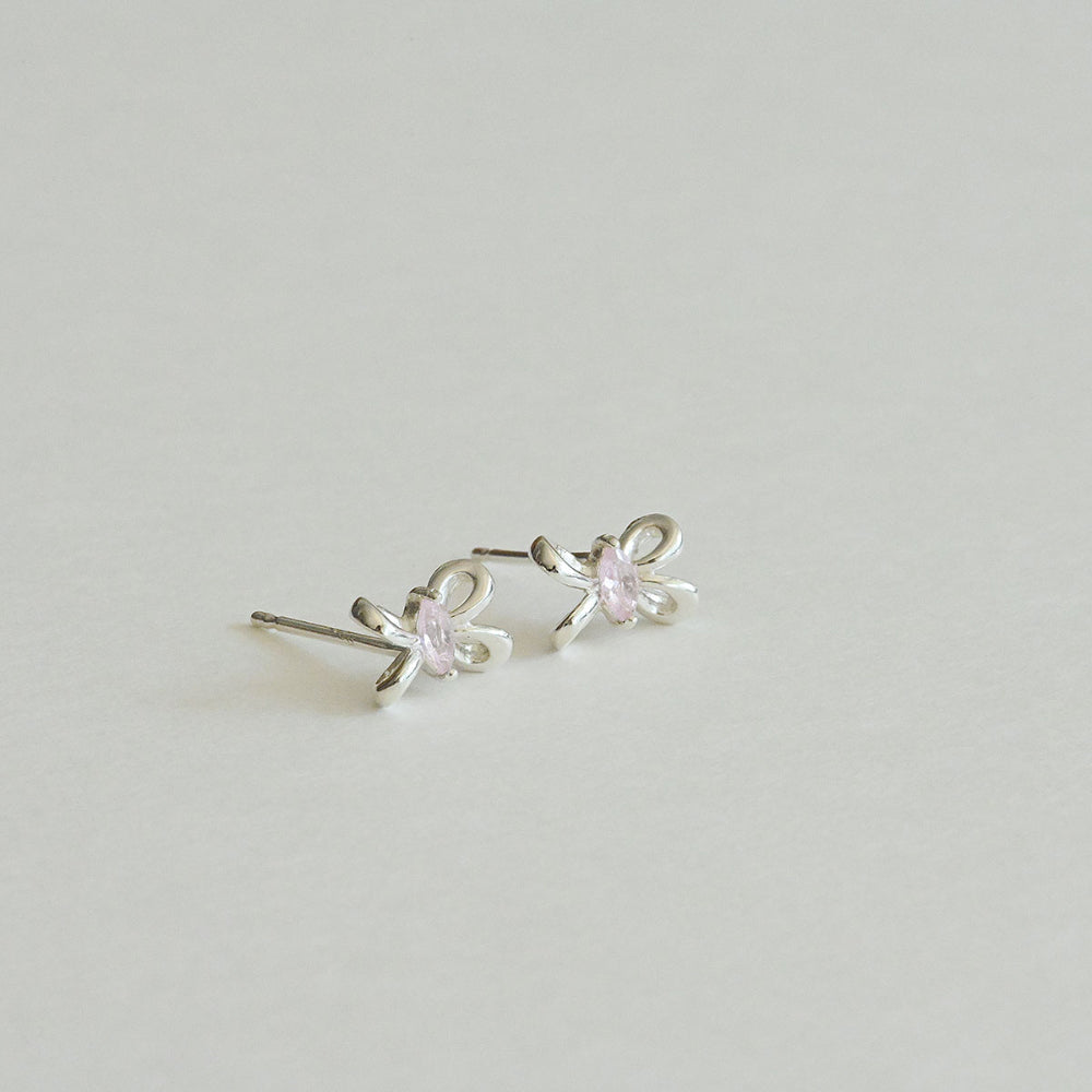 925 silver pink twisted ribbon stud earrings_KWAJE503