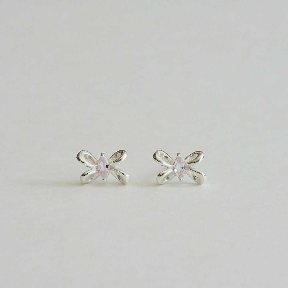 925 silver pink twisted ribbon stud earrings_KWAJE503