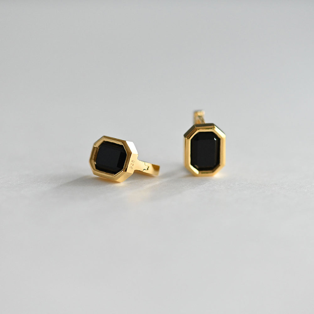 925 Silver Square Bezel-Black One Touch Earrings_KWAJE480