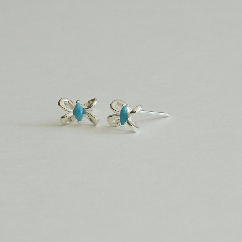 925 Silver Turkish Blue Twisted Ribbon Stud Earrings_KWAJE501