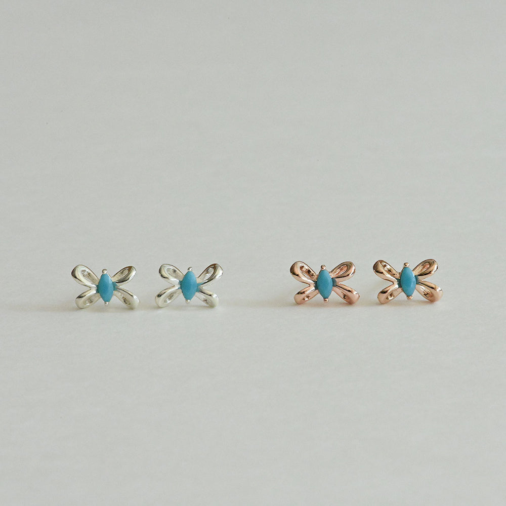 925 Silver Turkish Blue Twisted Ribbon Stud Earrings_KWAJE501