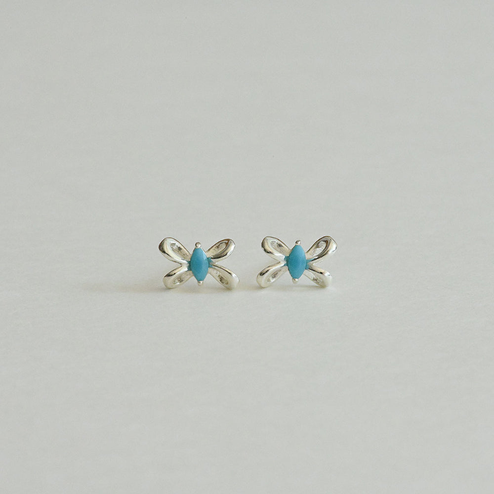 925 Silver Turkish Blue Twisted Ribbon Stud Earrings_KWAJE501