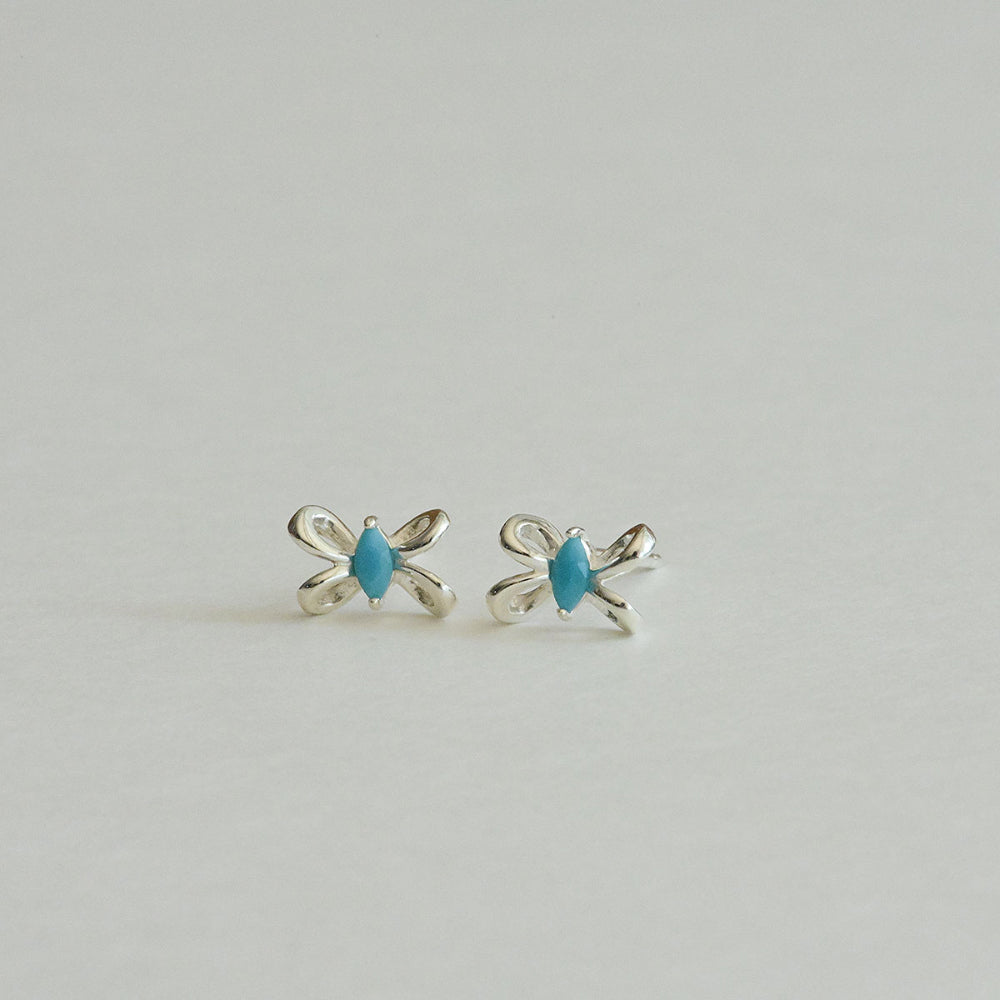 925 Silver Turkish Blue Twisted Ribbon Stud Earrings_KWAJE501