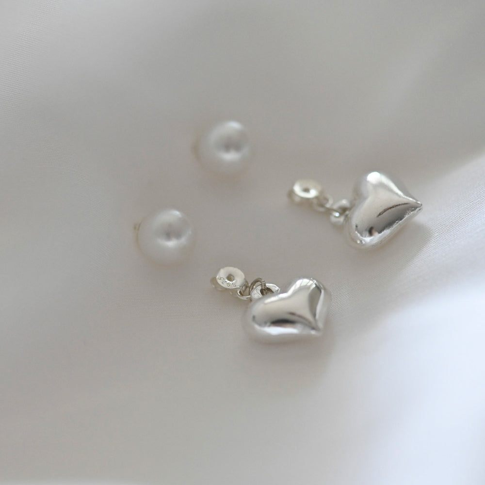 925 Silver Heart 3 Two Way Earrings_KWAJE507