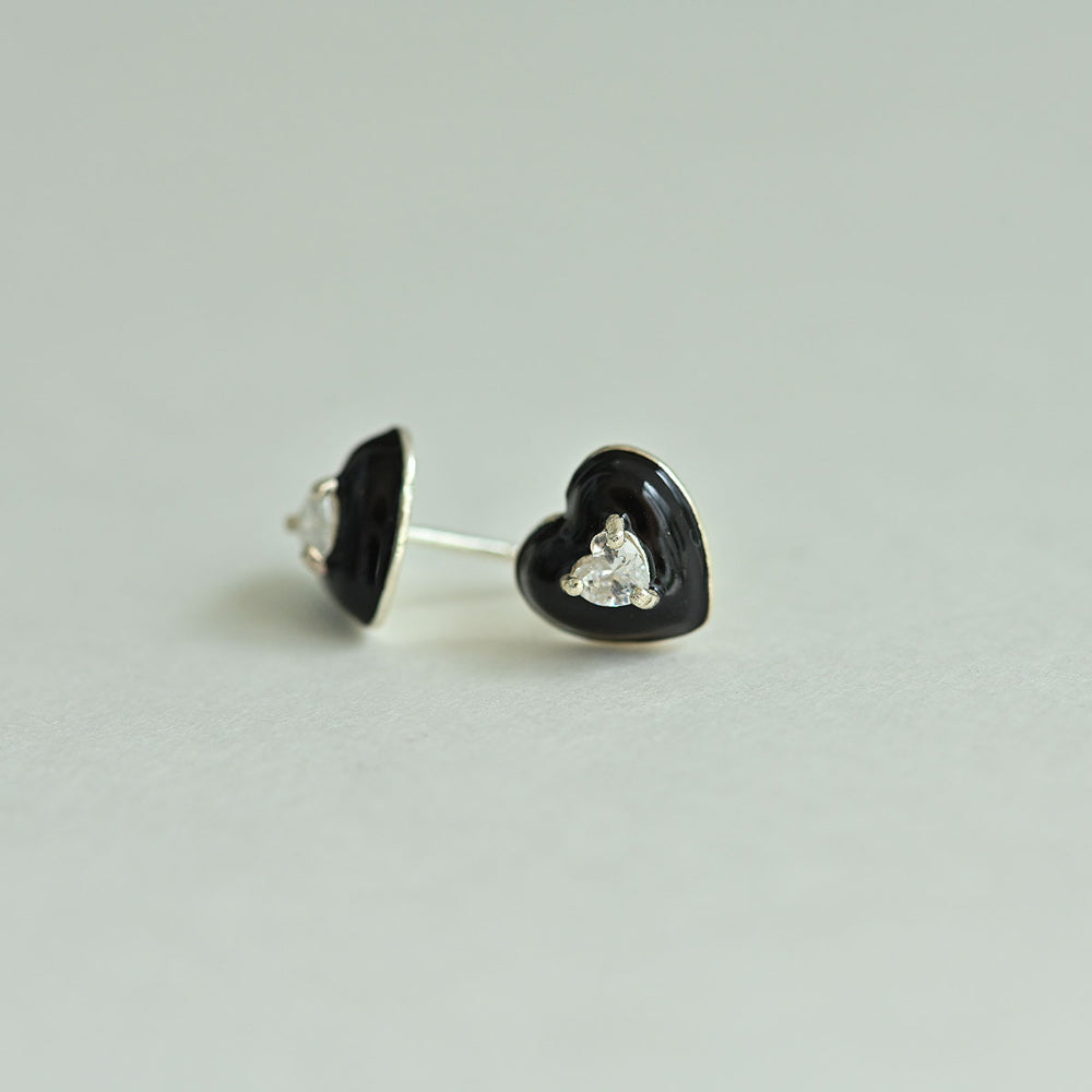 925 silver heart cubic epoxy stud earrings_KWAJE505