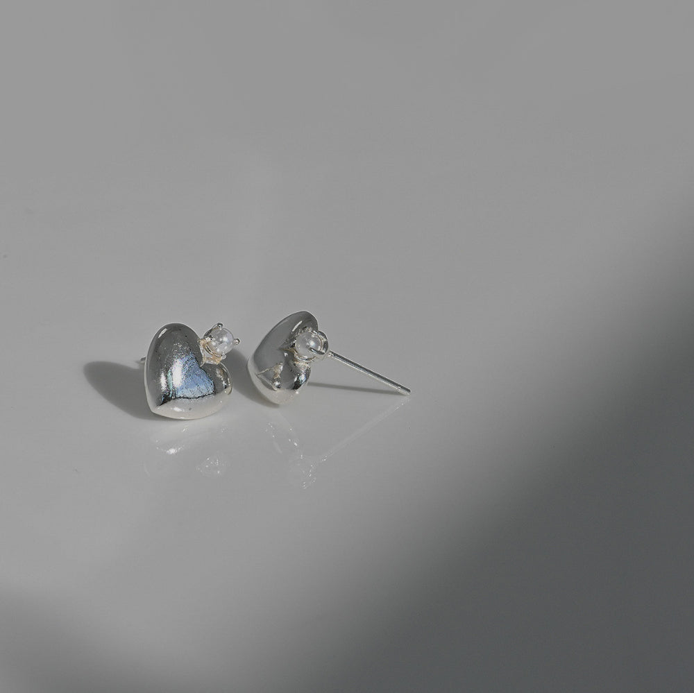 925 Silver Round Heart Little Pearl Earrings_KWAJE131