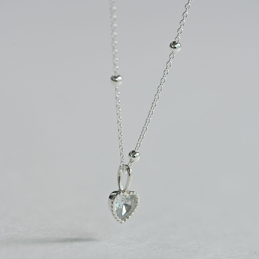 925 Silver Heart Cubic Knotted Ball Chain Necklace_KWAJE427