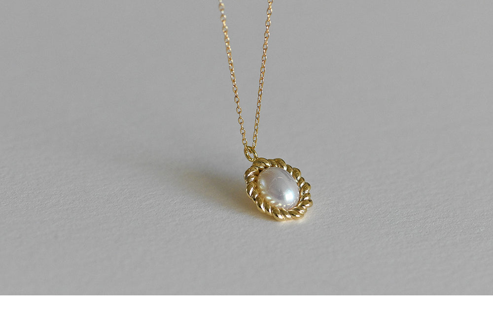 925 Silver Oval Half Pearl Necklace_KWAJE548