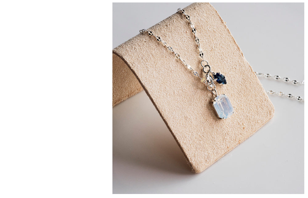 925 Silver White Square Navy Marquise Necklace_KWAJE573