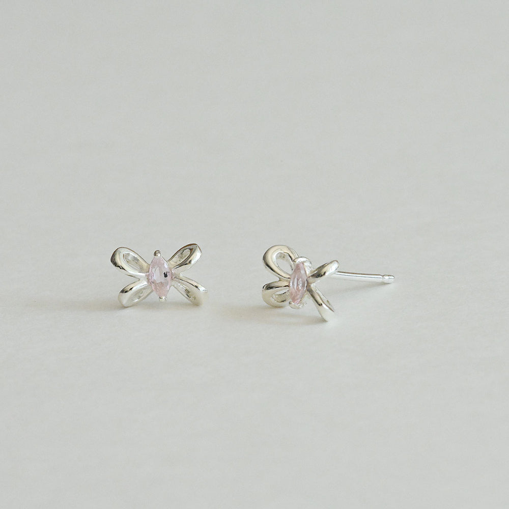 925 silver pink twisted ribbon stud earrings_KWAJE503