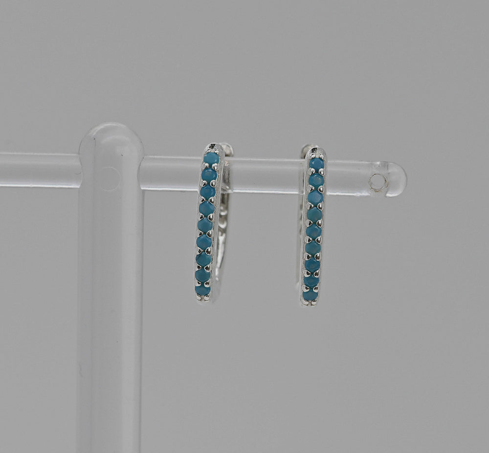 925 Silver Turquoise Chain One Touch (Small) Earrings_KWAJE373