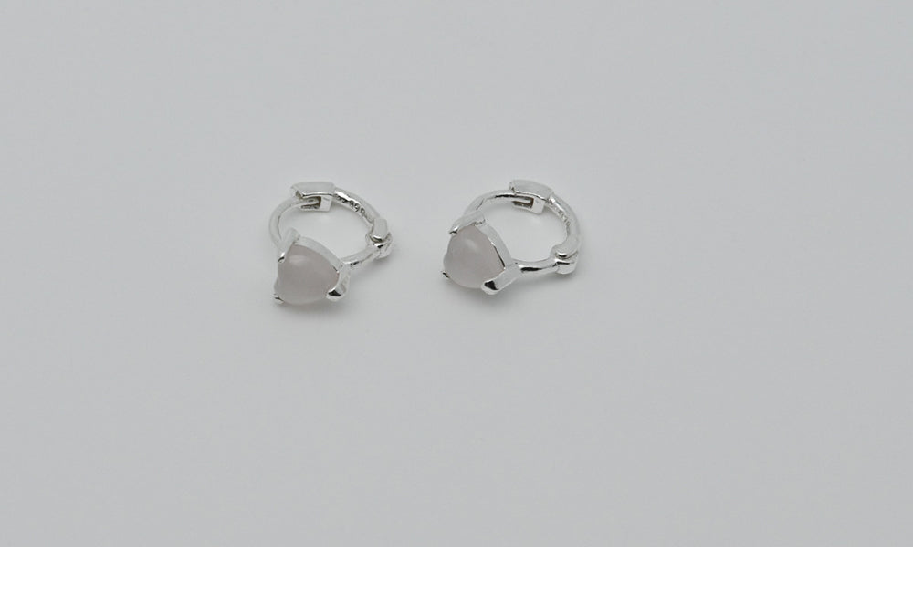 925 Silver Pink Heart One Touch Earrings_KWAJE348