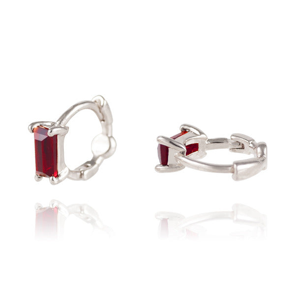 925 Silver Garnet Baguette One Touch Earrings_KWAJE235