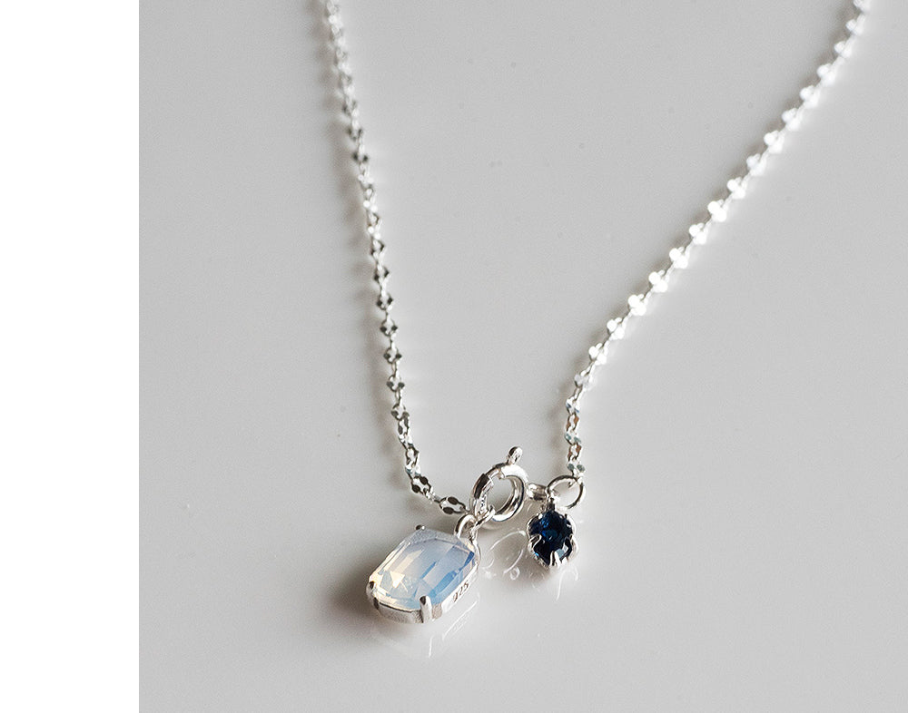 925 Silver White Square Navy Marquise Necklace_KWAJE573