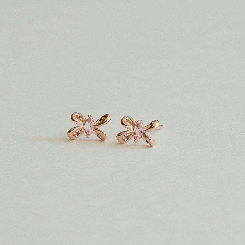 925 silver pink twisted ribbon stud earrings_KWAJE503