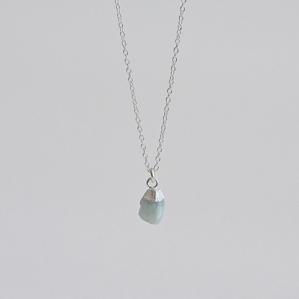 925 Silver Aquamarine Rough Gemstone Necklace_KWAJE191