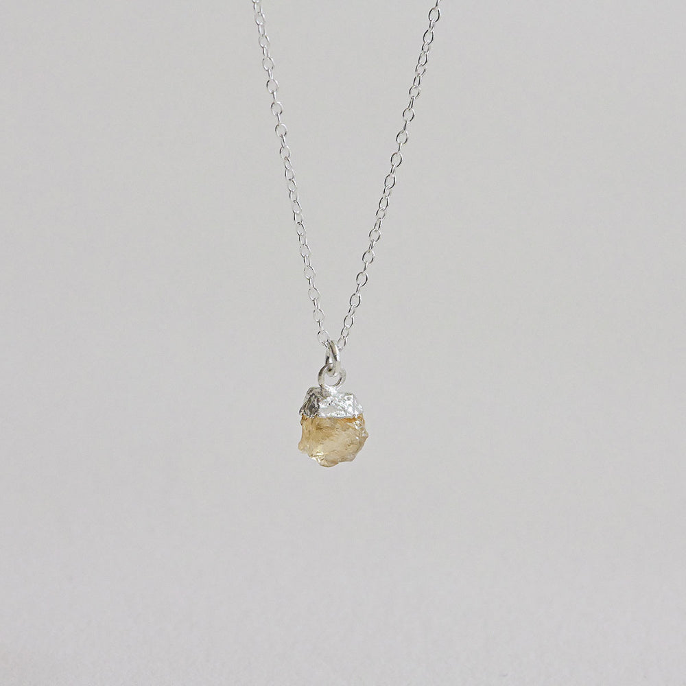 925 Silver Citrine Rough Gemstone Necklace_KWAJE397